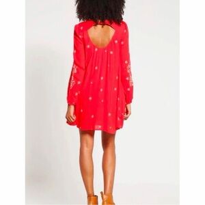 Free People Sweet Tennessee Embroidered Mini Red Dress